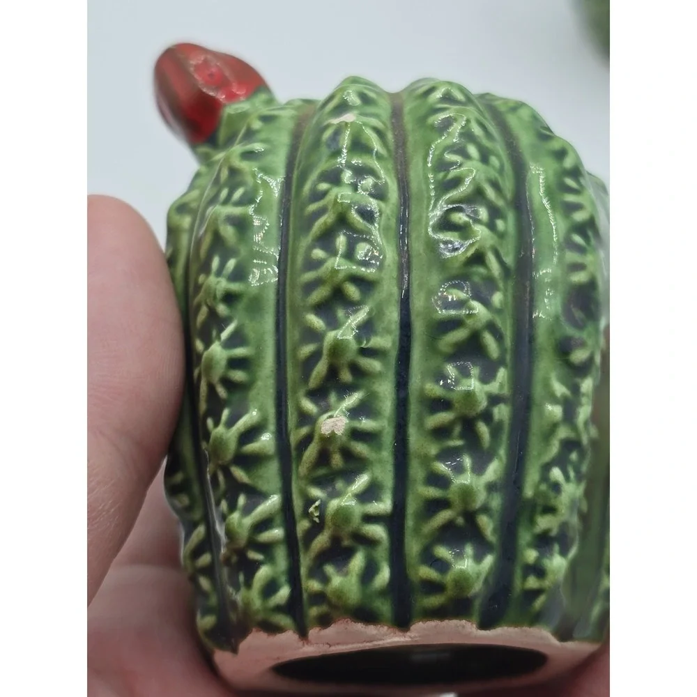 Cactus‎ Salt and Pepper Shaker red flower ceramic vintage southwest 3